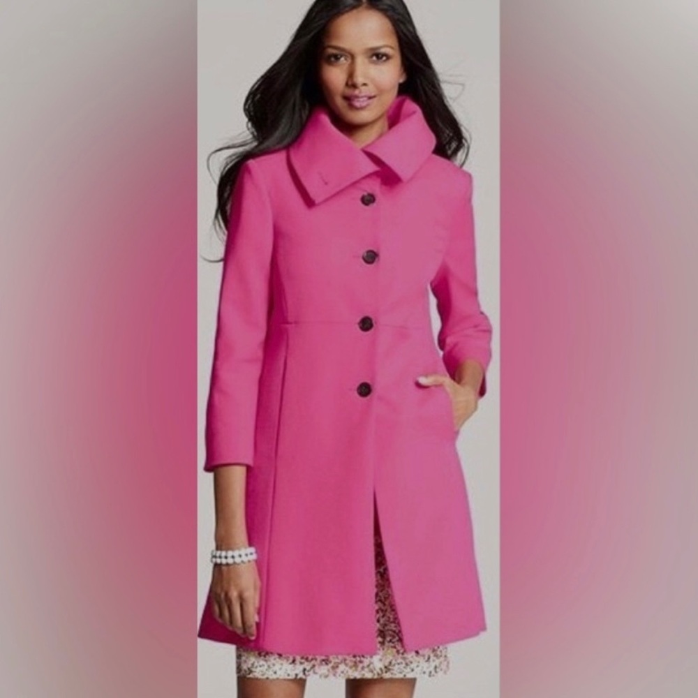 AnnTaylor Barbie Pink Business Over Coat Pleated Back Pockets NWOT 0 XS